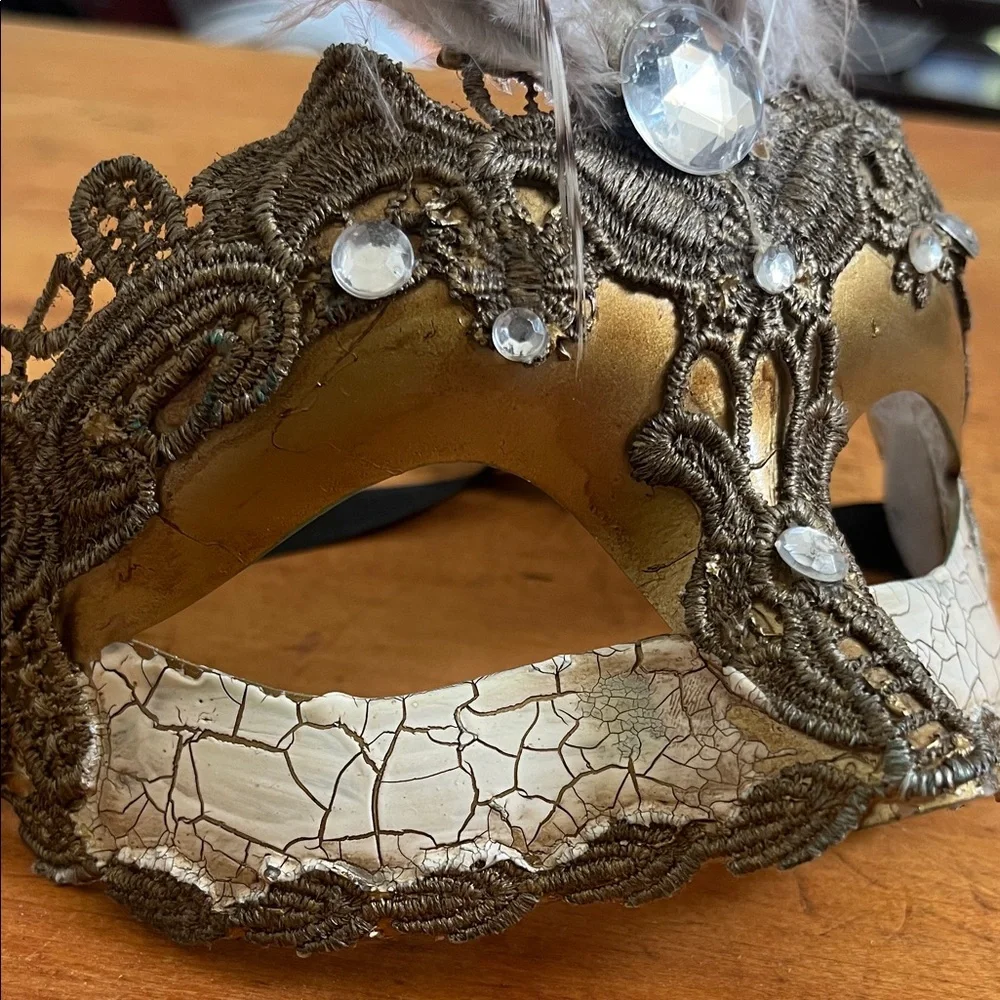 Gold Feathered Venetian Masquerade Mask